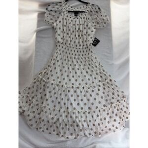 Kate and Lily Womens Dress Size 8P Sheer Lined Polka Dot Tan And Brown Flowy NWT